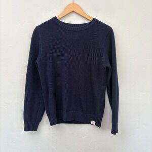 Long Wharf Supply Co Crewneck Sweater Men Small Navy Blue Textured Cotton Blend